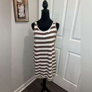 Striped Brown and White Sleeveless Dress